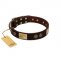 "Bow-Wow Effect" FDT Artisan Brown Leather Golden Retriever Collar with Plates and Ornate Studs