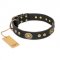 "Golden Radiance" FDT Artisan Black Leather Golden Retriever Collar with Old Bronze Look Ovals and Circles