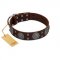 "Hypnotic Stones" FDT Artisan Brown Leather Golden Retriever Collar with Chrome Plated Brooches and Square Studs