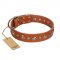 "Gorgeous Roundie" FDT Artisan Tan Leather Golden Retriever Collar with Chrome-plated Circles