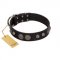"Tricky Ricky" FDT Artisan Black Leather Golden Retriever Collar Adorned with Silver-Like Conchos