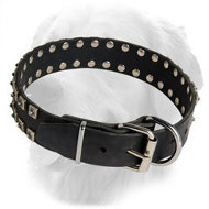 "Caterpillar" Design Leather Golden Retriever Collar with 2 Rows of Studs