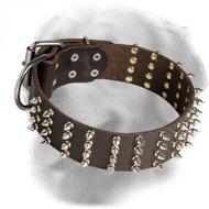 2 Inch Leather Golden Retriever Collar with 4 Rows of Spikes