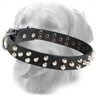 30 mm Leather Collar with 3 Rows of Pyramids