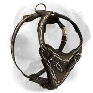 Stylish Leather Golden Retriever Harness with Barbed Wire Drawing