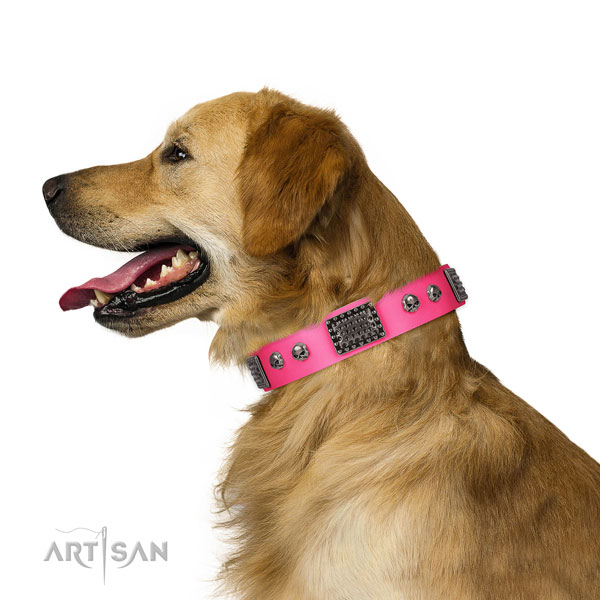 Easy wearing full grain natural leather collar for your stylish pet