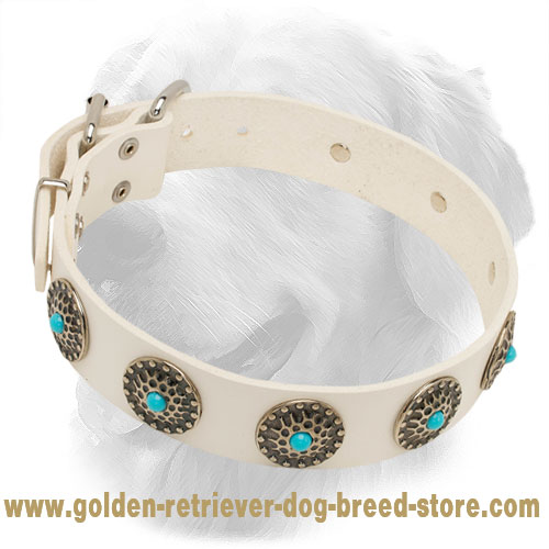 Get Leather Dog Collar, Blue Decorative Stones