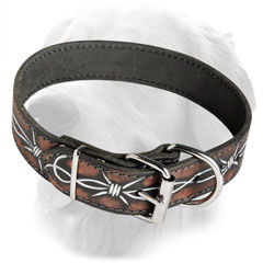 Unique Leather Collar with Barbed Wire Drawing