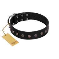 "Flower Rhapsody" FDT Artisan Premium Quaulity Black Leather Golden Retriever Collar