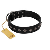 "Immense Power" Handcrafted FDT Artisan Black Leather Golden Retriever Collar with Small Dotted Pyramids