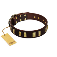 "Peace and Harmony" FDT Artisan Brown Leather Golden Retriever Collar with Plates