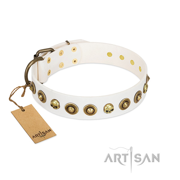 Full grain natural leather collar with fashionable decorations for your doggie