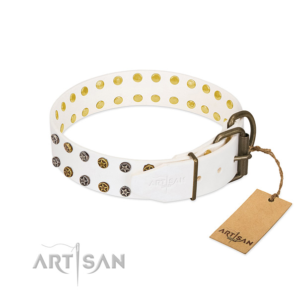 Exquisite full grain leather dog collar with rust-proof decorations