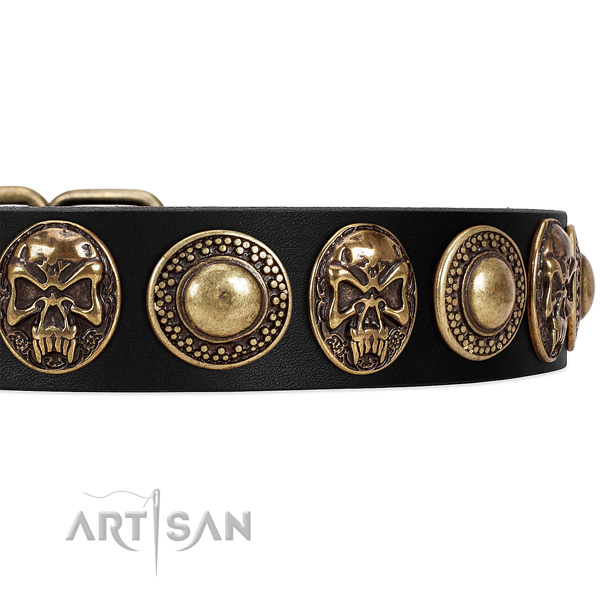Durable D-ring on full grain genuine leather dog collar for your four-legged friend
