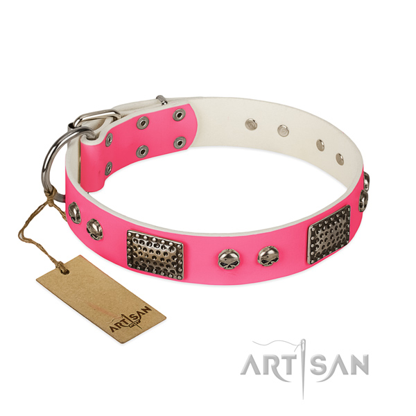 Easy adjustable full grain genuine leather dog collar for walking your canine