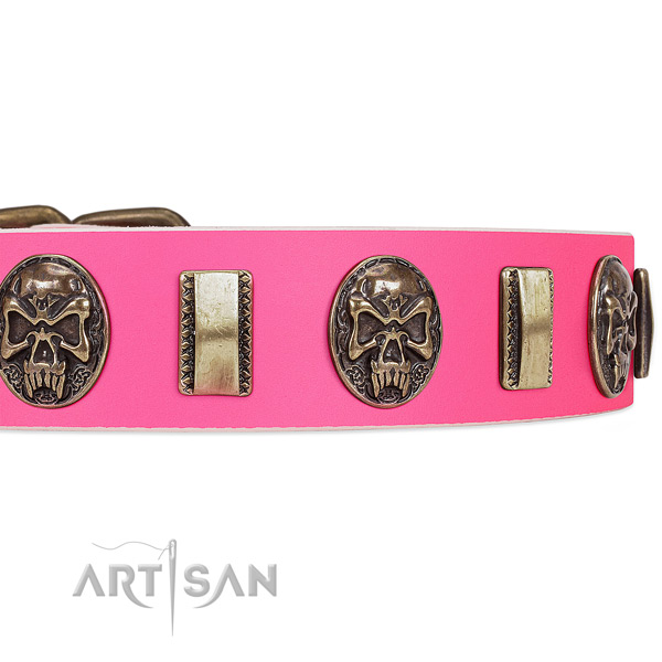 Strong hardware on natural genuine leather dog collar for your dog