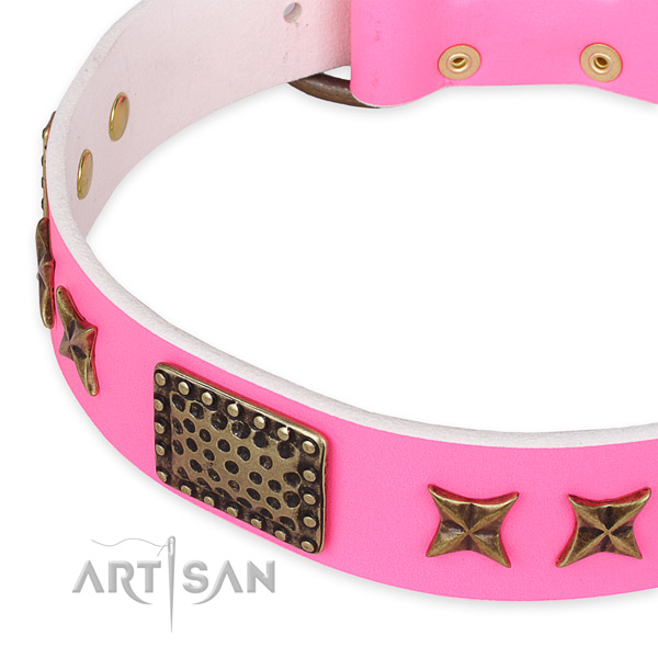 Full grain genuine leather collar with rust-proof buckle for your impressive canine
