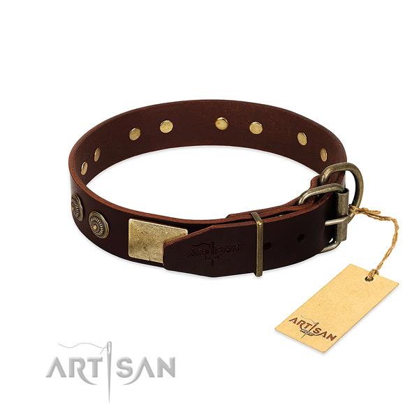 Rust-proof fittings on genuine leather dog collar for your pet