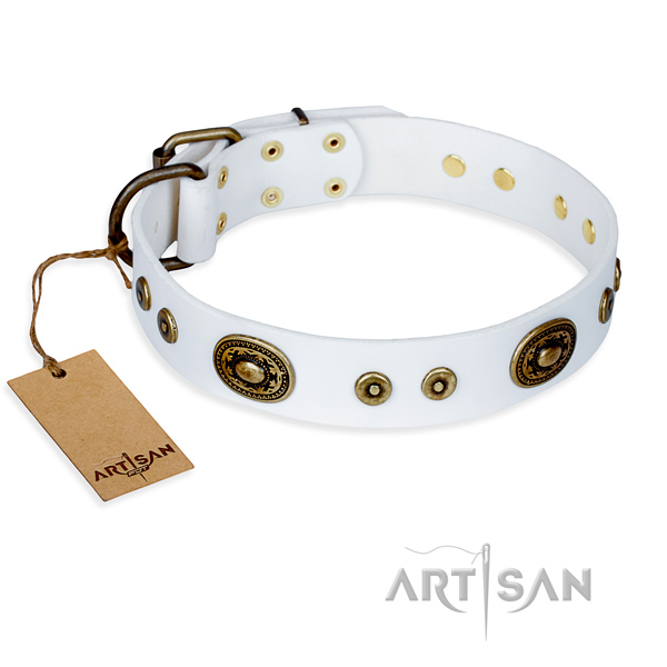 Full grain natural leather dog collar made of high quality material with durable fittings