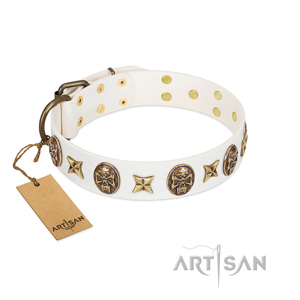 Easy adjustable full grain leather dog collar for everyday use