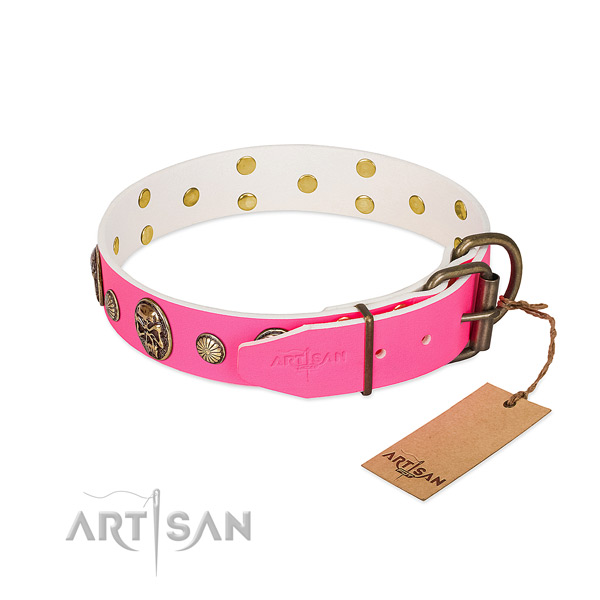 Strong traditional buckle on full grain genuine leather dog collar for your doggie