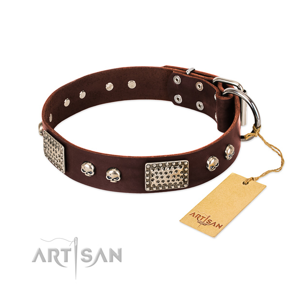 Easy adjustable full grain genuine leather dog collar for everyday walking your pet
