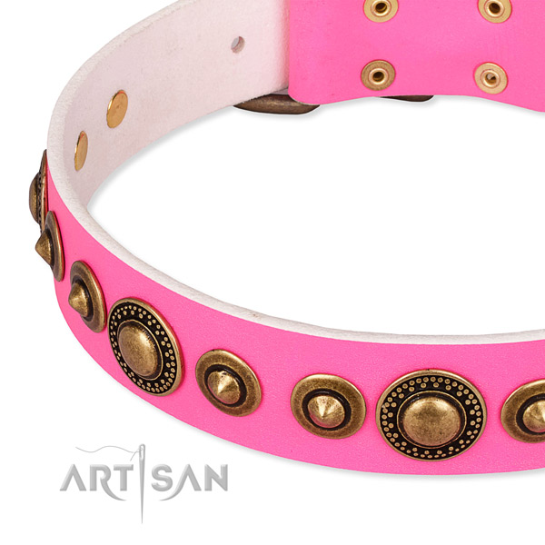 Top rate natural genuine leather dog collar made for your attractive pet