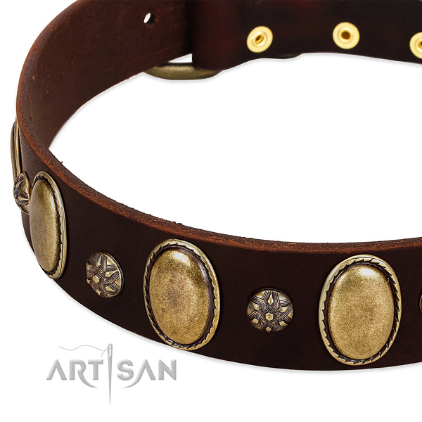 Fancy walking reliable natural genuine leather dog collar