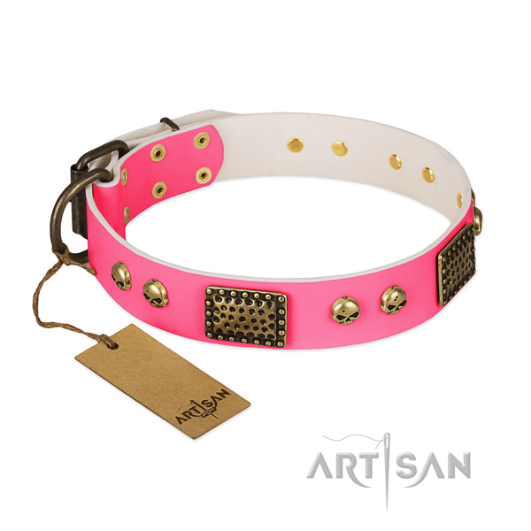 Adjustable full grain leather dog collar for daily walking your canine