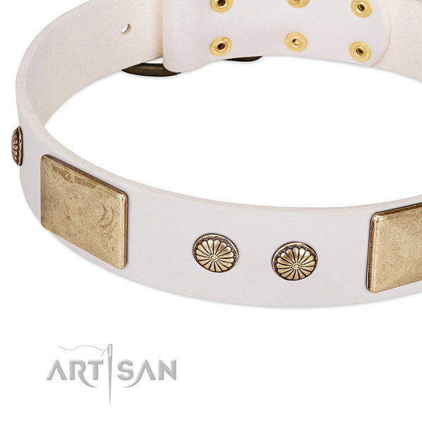 Strong hardware on full grain leather dog collar for your canine