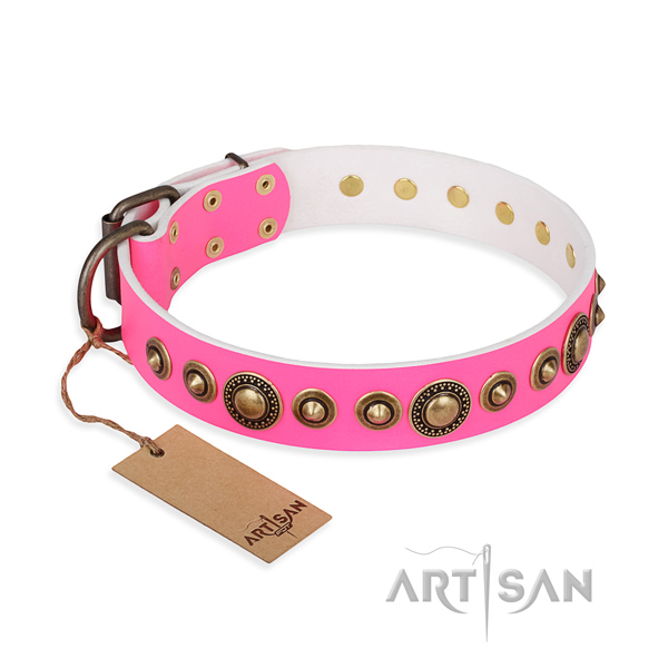 Top rate natural genuine leather collar crafted for your four-legged friend