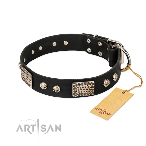 Easy to adjust natural genuine leather dog collar for everyday walking your dog