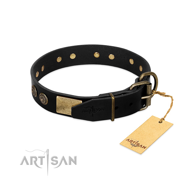 Reliable hardware on genuine leather dog collar for your doggie