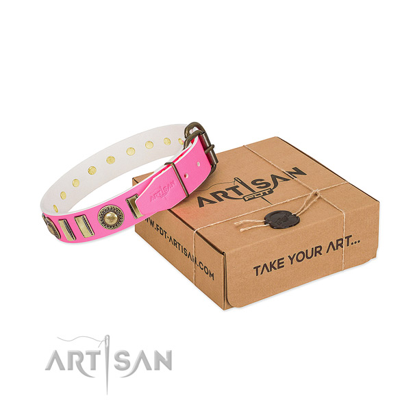 Durable full grain natural leather dog collar crafted for your dog