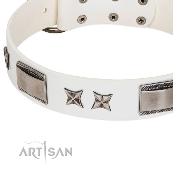 Reliable full grain genuine leather dog collar with reliable D-ring