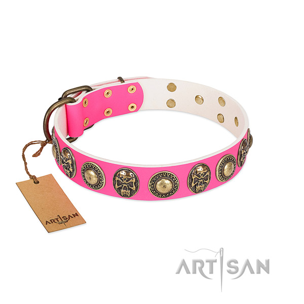 Easy adjustable full grain genuine leather dog collar for basic training your doggie