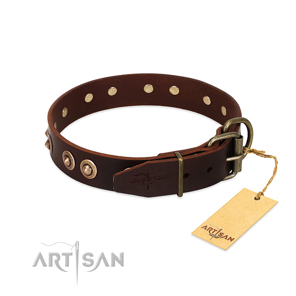 Corrosion resistant hardware on full grain genuine leather dog collar for your pet