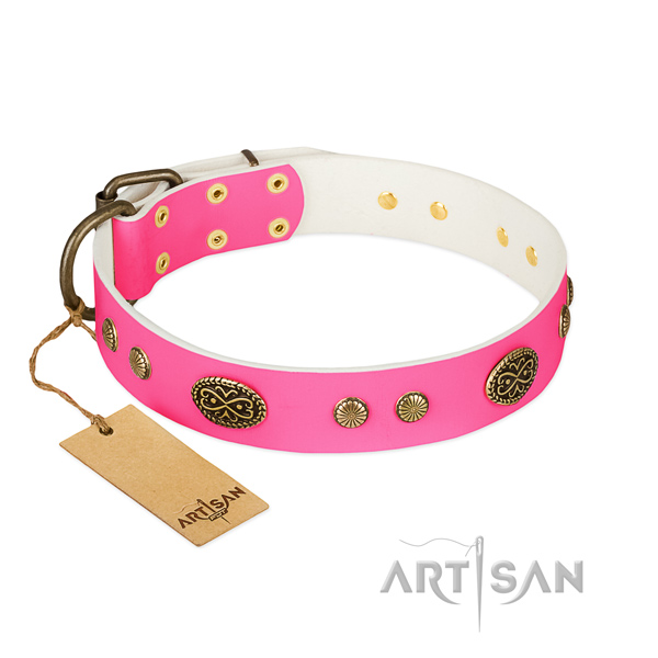 Reliable buckle on full grain leather dog collar for your pet