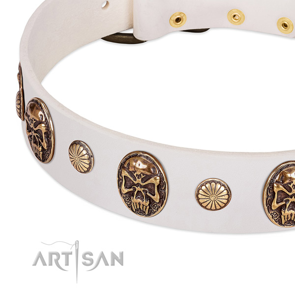 Corrosion resistant fittings on full grain genuine leather dog collar for your dog