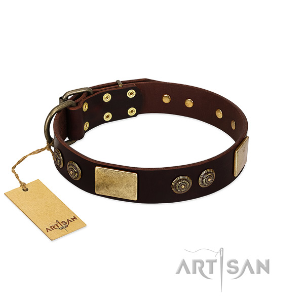 Rust resistant traditional buckle on genuine leather dog collar for your dog