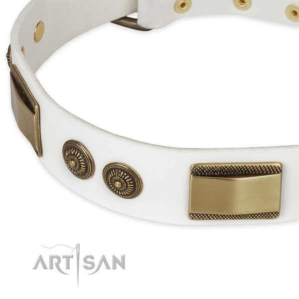 Corrosion resistant decorations on full grain leather dog collar for your doggie