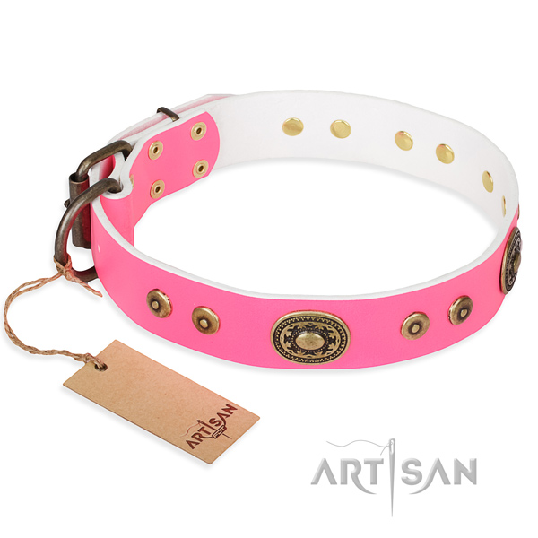 Full grain genuine leather dog collar made of reliable material with corrosion proof fittings