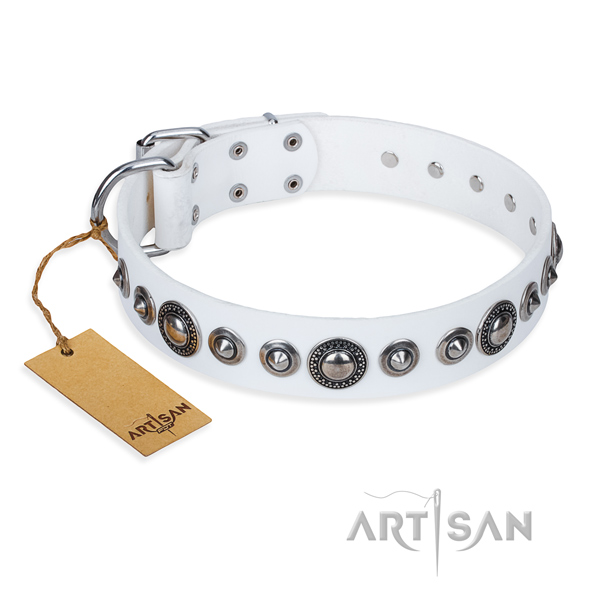 Full grain natural leather dog collar made of flexible material with rust resistant D-ring
