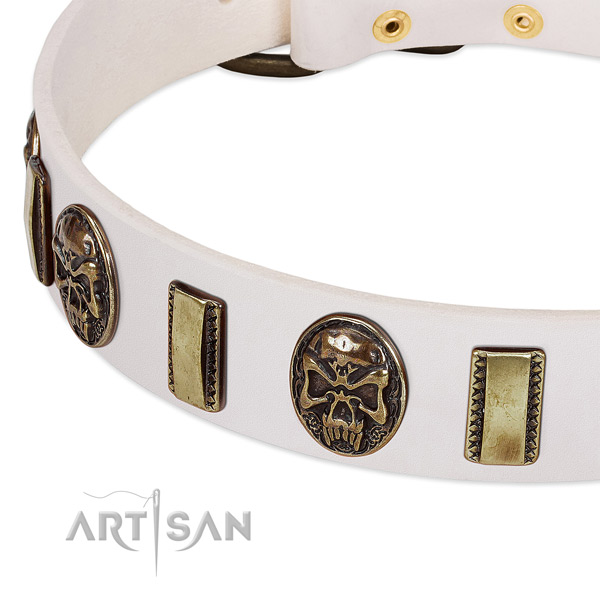 Durable buckle on natural genuine leather dog collar for your dog
