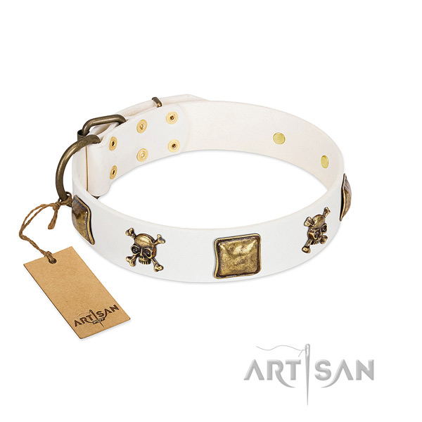 Stylish walking gentle to touch leather dog collar with embellishments