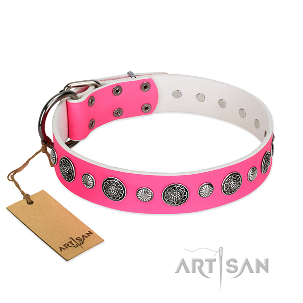 Soft to touch full grain genuine leather dog collar with corrosion proof buckle