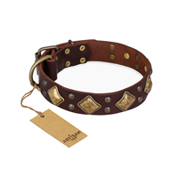 "Golden Square" FDT Artisan Brown Leather Golden Retriever Collar with Large Squares