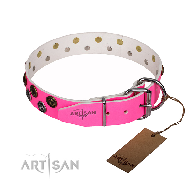 Daily use embellished dog collar of best quality genuine leather