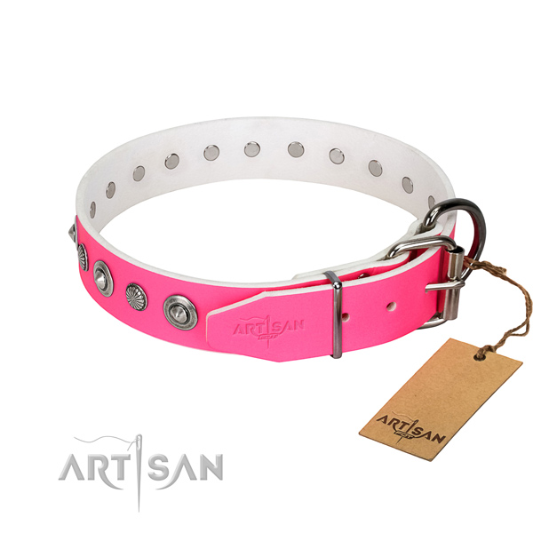 Quality natural leather dog collar with top notch studs