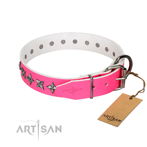 Best quality full grain leather dog collar with inimitable decorations